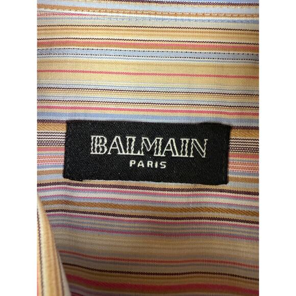 Balmain Paris Striped Luxery Button Up Dress Shirt Pink Multicolor Men 17 1/2 44 - Picture 4 of 11